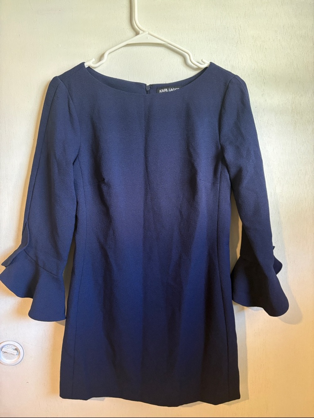 Karl Lagerfeld Dark Navy Ruffle Cuff Shift Dress
